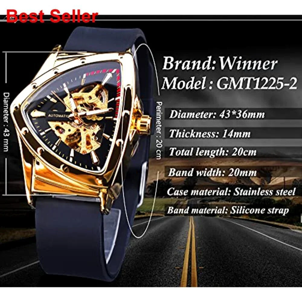 Automatic Mechanical Watch with Triangle Dial, Stainless Steel Bracelet